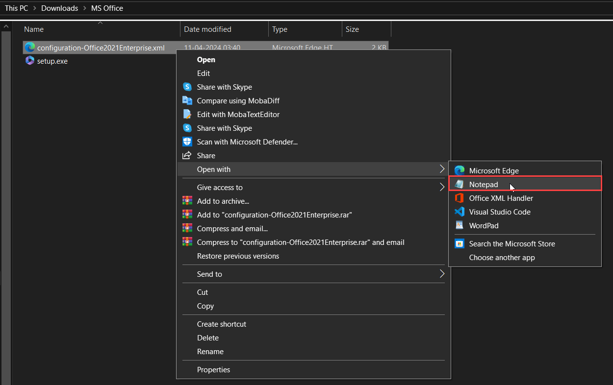 Open the configuration-Office2021Enterprise file