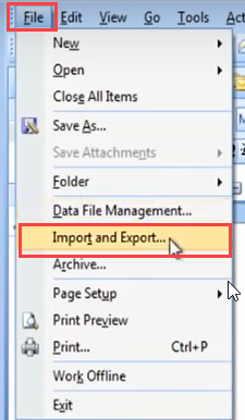From the File menu, select Import and Export.
